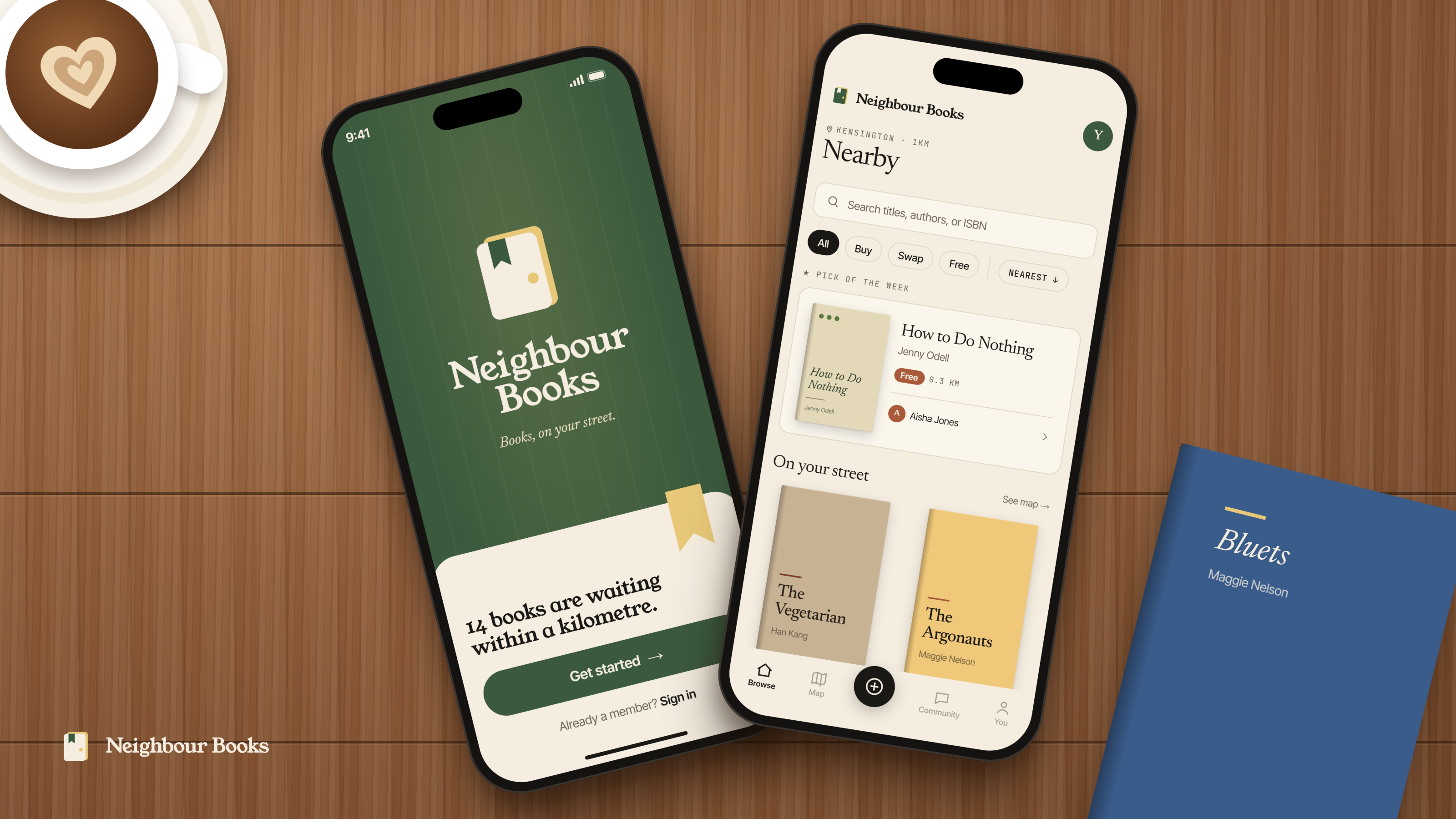 Neighbour Books launch screen on a phone: Open the door to your block's bookshelf